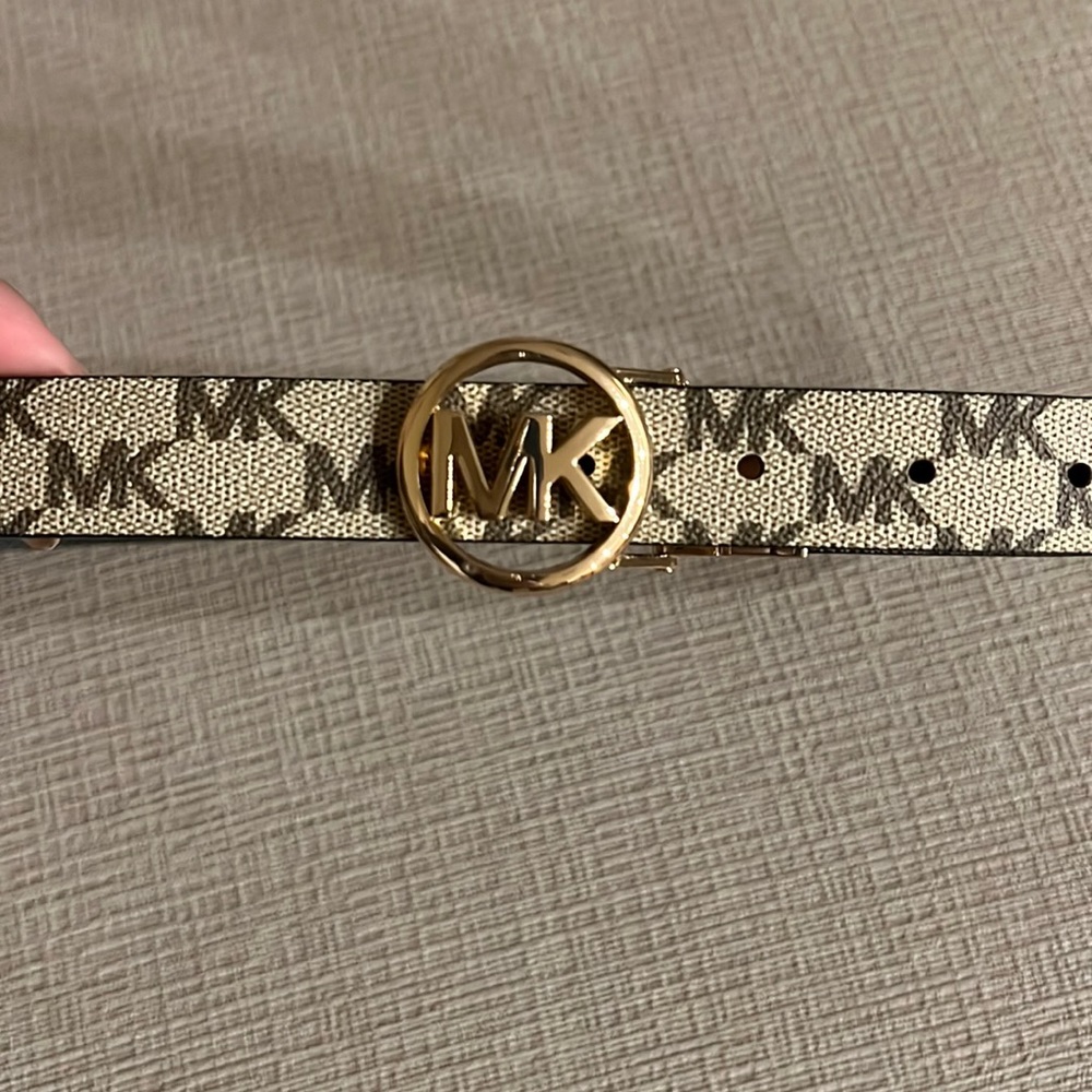 Tan Michael Kors MK logo belt